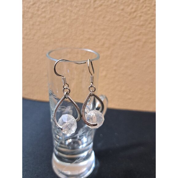 Sterling Silver Teardrop Dangle Earrings With Clear Glass Beads - Picture 2 of 4
